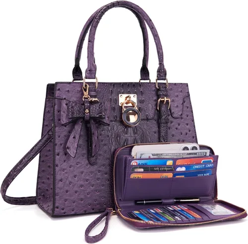 Miniatura 10 de Qiyuer - Bolsos y carteras para mujer, juego de damas con asa superior, bolso de hombro, bolso de trabajo con cartera de embrague a juego, 2 piezas