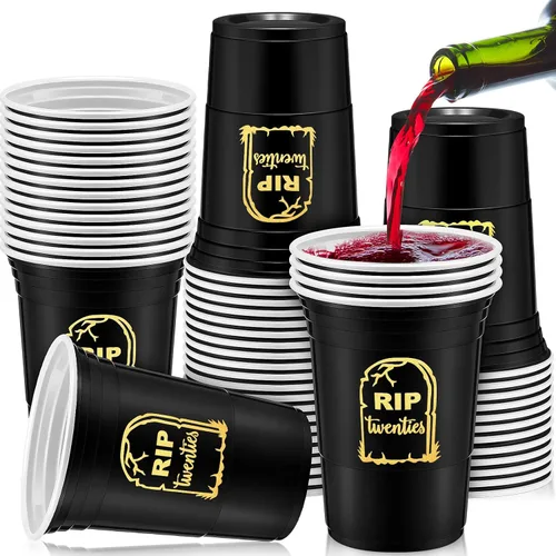 Miniatura 10 de Rtteri Paquete de 48 decoraciones de tazas de la muerte a mis 20 de 16 onzas Rip to My 20s Cups góticas, decoraciones de cumpleaños de 30