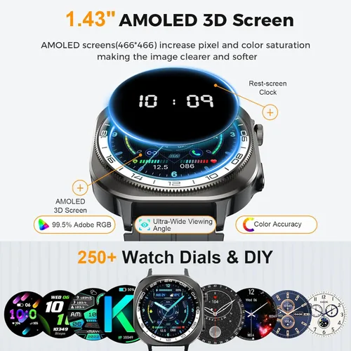 Miniatura 2 de 2026 Smart Watch (Answer/Make Call), 1.43" 3D-AMOLED Smartwatch for Men Women, 130+ Sports Fitness Watch, Heart Rate/Sleep Monitor, 60 Days