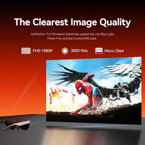 Miniatura 3 de Rokid Lentes AR negros Max2, pantalla micro-OLED de 215 pulgadas, FOV de 50°, brillo de 600 liendes, compatibles con teléfonos inteligentes