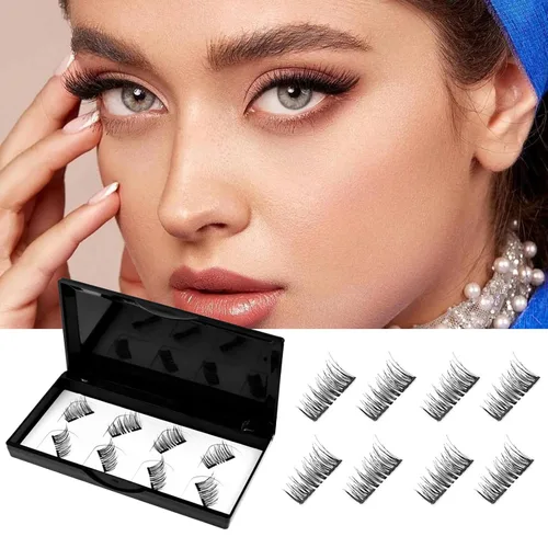 Miniatura 7 de Pestañas magnéticas sin pegamento, aspecto natural, pestañas magnéticas, medio ojo, 2 imanes, pestañas postizas reutilizables con pinzas