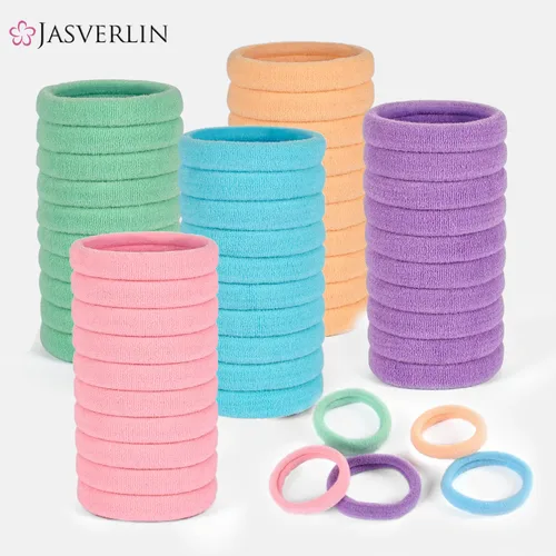 Miniatura 2 de JASVERLIN Lazos suaves para el cabello, bandas elásticas de algodón sin costuras para mujeres y niñas, sin daños, coleteros pequeños para cabello