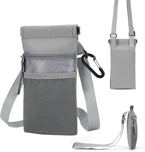 Bolso cruzado para teléfono con soporte para botella de agua, bolsa multifunción para teléfono celular con cremallera y bolsillos de malla, correa