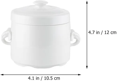Miniatura 2 de Hemoton Olla de cerámica para estofado de 3.74 x 3.74 x 4.13 pulgadas, pequeña olla blanca con tapa para huevos al vapor, natillas de pájaros, nido