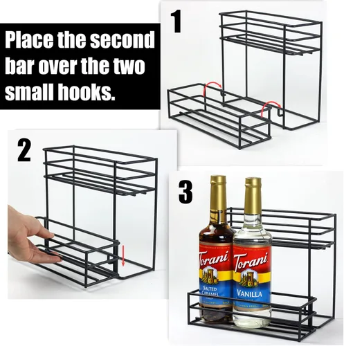 Miniatura 4 de Estante para jarabe de café MCSAPIL (capacidad para 6 botellas), organizador para barra de café y cocina, pequeño estante de vino para bar, familia