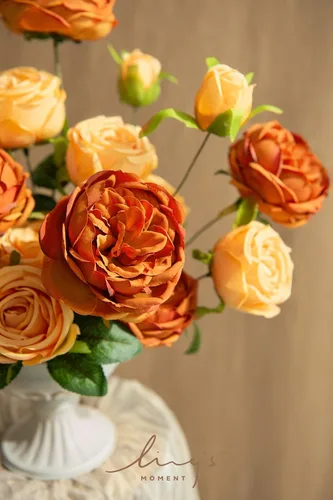 Miniatura 3 de Ling's moment Flores artificiales Austin de seda de terracota, rosas de seda naranja con tallo para ramos de boda de otoño, centros de mesa, fiesta