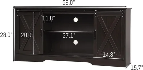 Miniatura 2 de 4ever2buy Armario de café con almacenamiento, gabinete de cocina de 59 pulgadas con puerta corrediza de granero, mesa de café con para sala