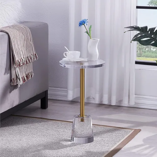 Miniatura 5 de Mesa auxiliar de acrílico para muebles, mesa auxiliar redonda pequeña transparente para sala de estar, dormitorio, oficina, mesita de noche moderna