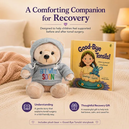 Miniatura 4 de Ganz Regalo de amigdalectomía Get Well Soon Teddy Bear con amígdalas de despedida para niños, juego de regalo de libro para niños, recuperación