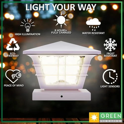 Miniatura 3 de GreenLighting Adaptador de base 4x4 con luz solar para postes 5x5, se adapta a postes de PVC de 5 pulgadas y 4 pulgadas., Blanco