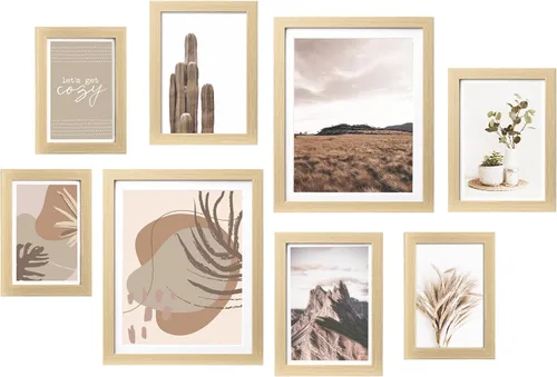 ArtbyHannah Juego de marcos de pared para galería, marcos de fotos color beige, collage de decoración de pared con arte neutro para sala de estar,