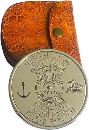 Miniatura 2 de Calendario de 100 años de 3 pulgadas, estilo vintage, mesa de latón, calendario de escritorio, acabado antiguo, regalo unisex para Navidad
