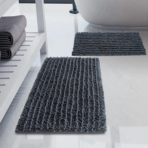 Miniatura 25 de Juego de 2 alfombras de baño de felpilla de lujo, parte inferior de goma termofusible gruesa, antideslizantes, alfombras de baño de secado rápido