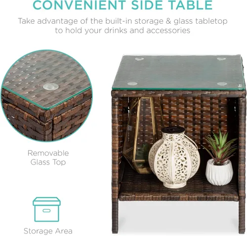 Miniatura 3 de Best Choice Products Juego de 3 piezas de mimbre para conversación al aire libre, muebles de patio que ahorran espacio para jardín con mesa
