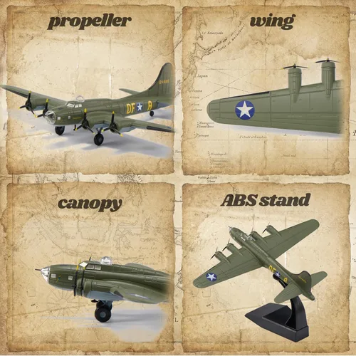 Miniatura 3 de B-17 Flying Fortress - Aviones fundidos a presión a escala 1/144, modelo de avión de metal pesado para coleccionista, entusiasta de la aviación