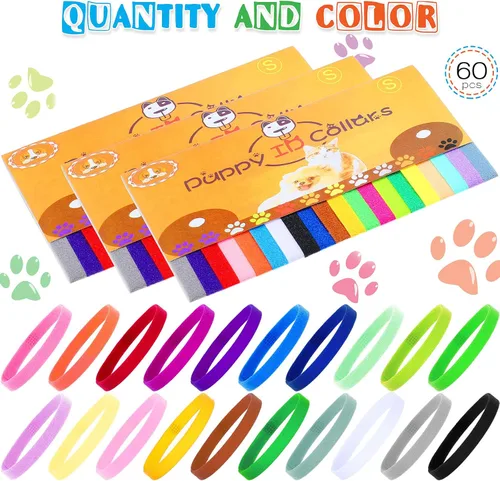 Miniatura 2 de Frienda 60 collares de parto para cachorros, collares para mascotas recién nacidas, bandas de identificación ajustables de doble cara, bandas