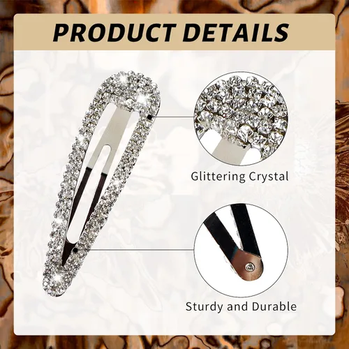 Miniatura 4 de 8 pinzas para el cabello con diamantes de imitación, pasadores para el cabello con cristales de gota de agua, horquillas de metal brillante, plateado