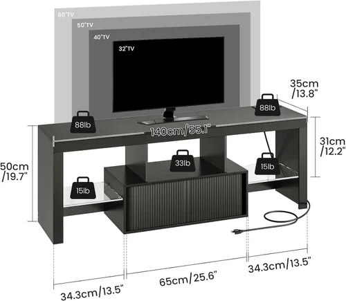 Miniatura 8 de CHOEZON Soporte de TV con toma de corriente, mueble de TV moderno para televisores de 55 pulgadas y 60 pulgadas, consola de TV multimedia con tira