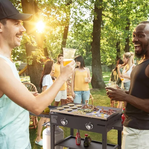 Miniatura 2 de Parrilla plegable de 2 quemadores de gas, parrilla de propano desmontable de acero inoxidable de 28 pulgadas, parrilla de barbacoa plana de 30,000
