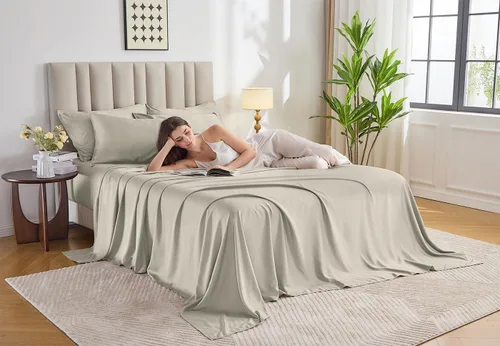 Miniatura 2 de Pure Bamboo Sábanas California King, Juego de Sábanas de Cama de Viscosa 100% Orgánica Genuina Derivada de Bambú, Suave y Refrescante, Doble Abedul