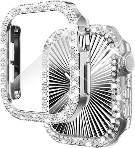 Miniatura 20 de NewWays Paquete de 2 carcasas brillantes para Apple Watch, 1.496 pulgadas, Series 3, 2, 1, diamantes de imitación de cristal con diamantes