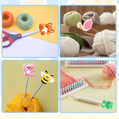 Miniatura 6 de 20 piezas de protectores para puntas de agujas de tejer con lindos animales, protectores para agujas de tejer, tamaño US 2.5-13 (3mm-9mm), para Panda