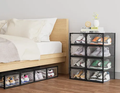 Miniatura 8 de HOMIDEC Almacenamiento de zapatos, paquete de 12 organizadores de zapatos para armario, cajas de zapatos apilables de plástico transparente