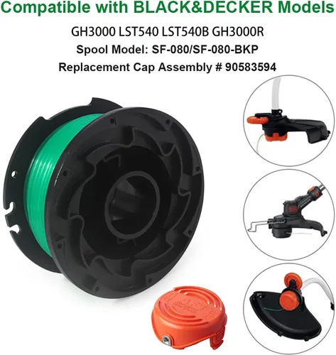 Miniatura 5 de SF-080 Carretes de repuesto para recortadora compatibles con Black Decker SF-080-BKP GH3000 GH3000R LST540 LST540B Weed Eater 20 pies 0.080 pulgadas