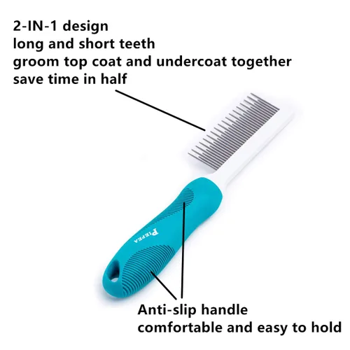 Miniatura 3 de Peine para mascotas, peine de dientes largos y cortos para perros y gatos, peine de pelo de mascotas para kit de aseo en el hogar, elimina nudos