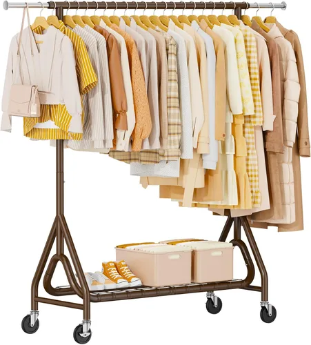 Miniatura 14 de Perchero de Ropa Resistente, Perchero de Ropa de Metal con Capacidad de 450 Libras, Percheros Rodantes para Colgar Ropa con Ruedas Bloqueables