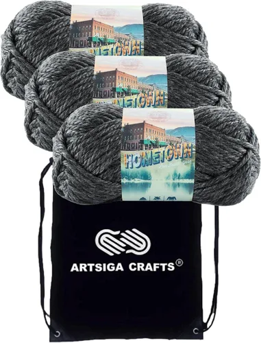 Miniatura 61 de Lion Brand Hometown New York White 135-100 (3 madejas - mismo lote de tinte) #6 S Bulky - Hila acrílica para crochet y tejer con bolsa para proyectos