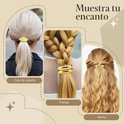 Miniatura 5 de OHCISP 6 piezas de gomas de pelo doradas - 3 estilos de accesorios de pelo dorados para mujeres y niñas, elegantes y chic, brazaletes de pelo