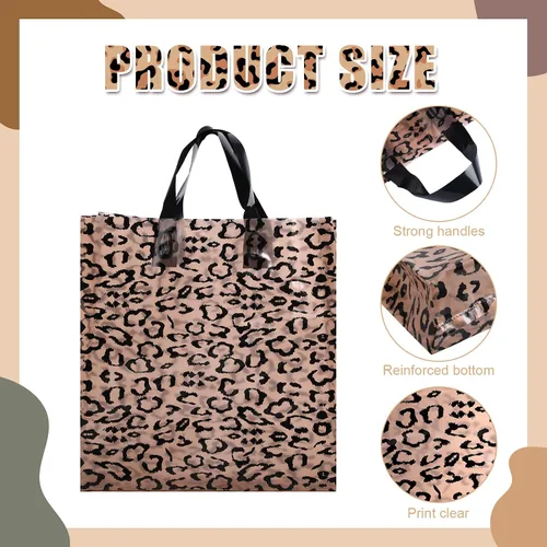 Miniatura 4 de Woanger 100 bolsas de compras de leopardo de plástico con estampado de guepardo, bolsa de regalo de leopardo para pequeñas empresas, fiesta