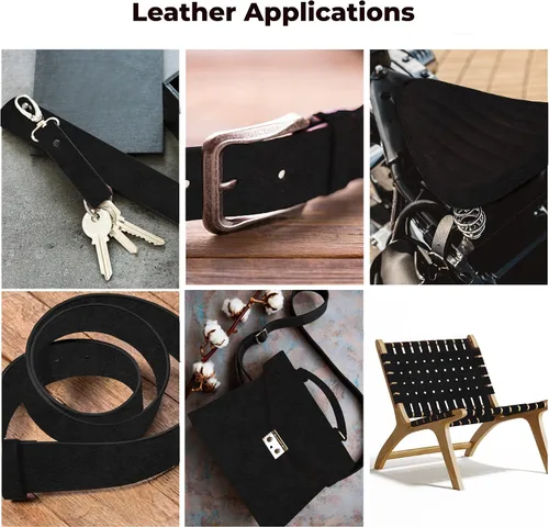 Miniatura 6 de ELW 5-6 oz (0.079-0.094 in) Latigo - Correas de cuero de grado para cinturón Tamaño: 1 x 50 pulgadas (1.0 x 50.0 in) Negro Cuero de vaca