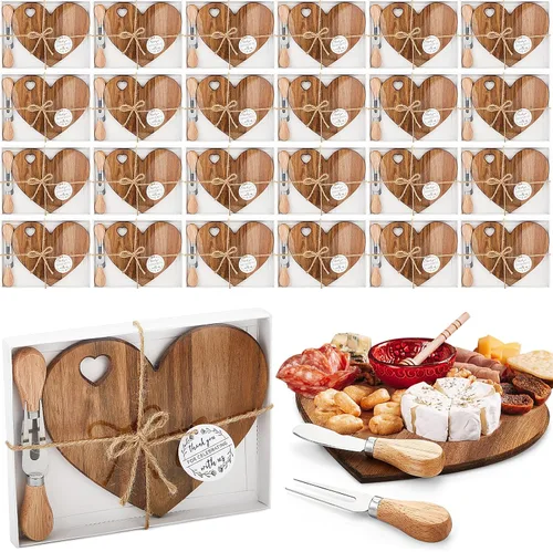 Miniatura 20 de Patelai Juego de 12 Tablas de Queso para Ducha de Soltera, Favores de Corazón, Tablas Mini de Charcutería, Cuchillos de Queso de Madera, Caja