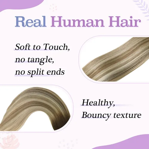 Miniatura 2 de Sindra Extensiones de cabello humano con clip, balayage 3/8/22 de color marrón oscuro a marrón ceniza y rubio dorado, extensiones de cabello humano