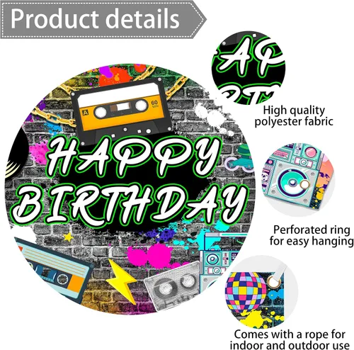 Miniatura 5 de Fondo de hip hop de 10 x 8 pies, retro de los años 80 y 90, accesorios para fotos de cumpleaños de los años 80 y 90, decoración de fondo de pared