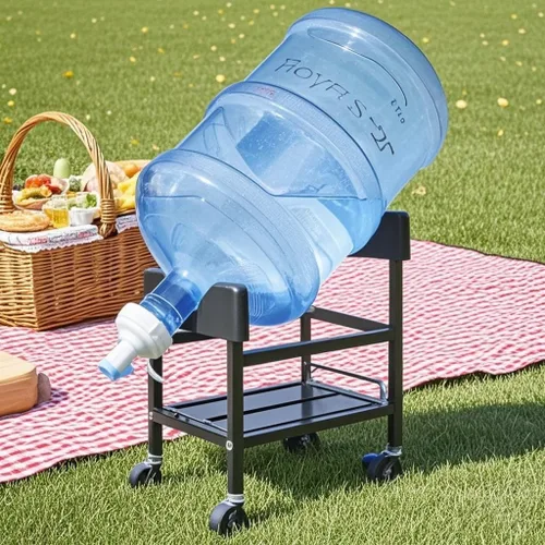 Miniatura 2 de Dispensador de jarra de agua de 5 galones con rueda, negro, FZ241125, metal y plástico, dispensador de agua, dispensador de bebidas por gravedad