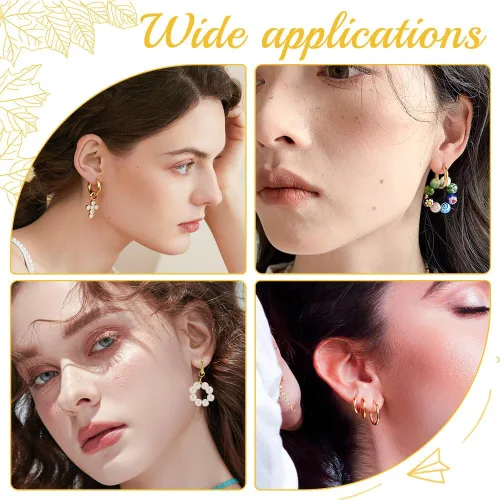 Miniatura 6 de UNICRAFTALE 24 aretes de aro de oro hipoalergénicos de acero inoxidable para mujer, joyería de 0.551 in