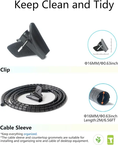 Miniatura 8 de Juego de 6 ojales de escritorio de 2 pulgadas (1.969 in) para sierra de agujero bimetálica with Cord Wrap Coiled Tube Management,2 m Cable Sleeve