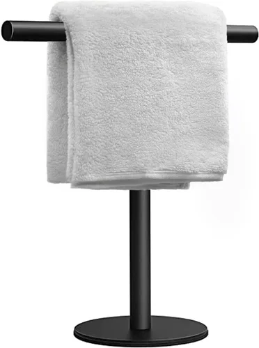 Soporte para toallas de mano para baño, tocador, encimera, color negro mate, en forma de T, toallero, toallero, barra de toalla para baño, cocina