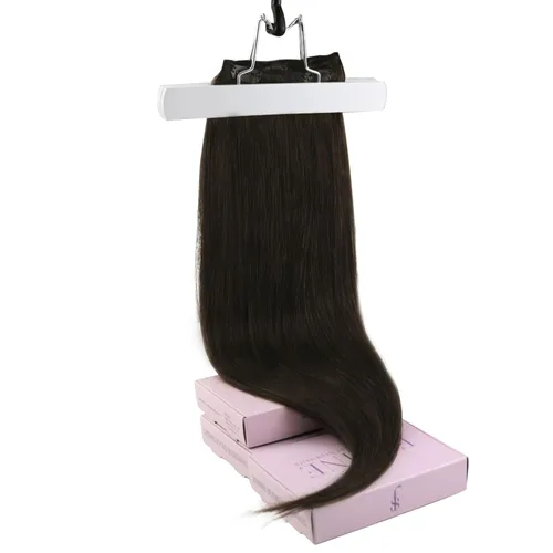 Miniatura 6 de Fshine Extensiones de cabello con broches, 22 pulgadas, 7 unidades, color marrón oscuro, doble trama, extensiones de cabello humano real con clip
