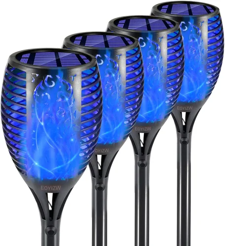 Miniatura 10 de EOYIZW Luces solares para exteriores, paquete de 4 unidades de 99 luces LED moradas de alta calidad para decoración de Halloween, luces solares IP65