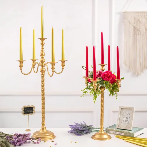 Miniatura 4 de Sziqiqi Candelabro de Piso Alto de 28 Pulgadas Portavelas Cónico para Velas y Portavelas de Metal Floral Centro de Mesa para Boda Fiesta Evento
