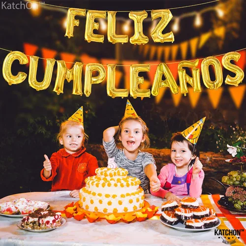 Miniatura 4 de KatchOn Cartel de globos dorados de cumpleaños – Decoración española de cumpleaños de 16 pulgadas