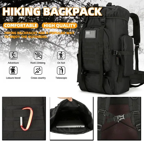Miniatura 5 de Mochila de senderismo de 45 L, mochila de viaje impermeable, ligera, para exteriores, mochila de campamento para hombres y mujeres (negro)
