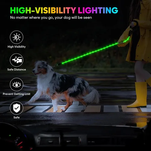 Miniatura 5 de YFbrite Correa de perro de 4 pies iluminada con 15 modos de parpadeo - Correa de perro LED súper brillante para perros pequeños, medianos y grandes