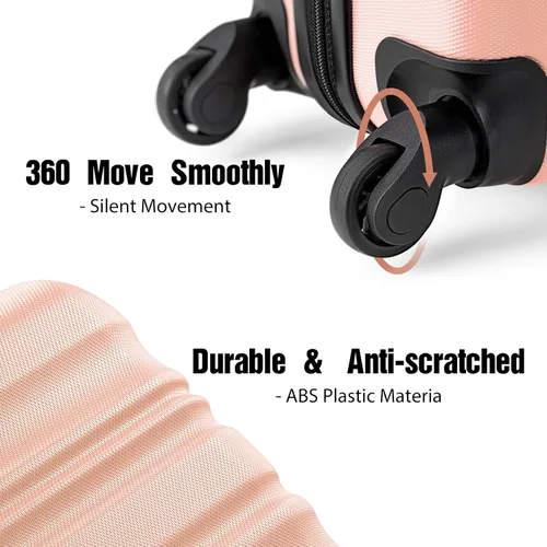 Miniatura 3 de LONG VACATION Juego de equipaje de 4 piezas de ABS hardshell TSA Lock Spinner Ruedas equipaje de mano en maleta, Rosado, Abs Hardshell Tsa Lock