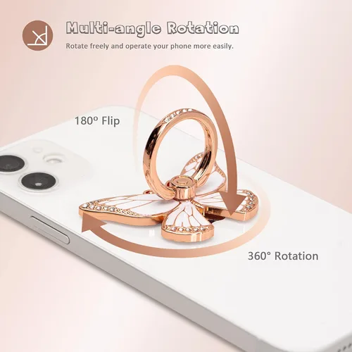 Miniatura 5 de Doflyesky Soporte de anillo de mariposa para teléfono celular, rotación de 360 grados, soporte de agarre de anillo de teléfono, soporte de dedo