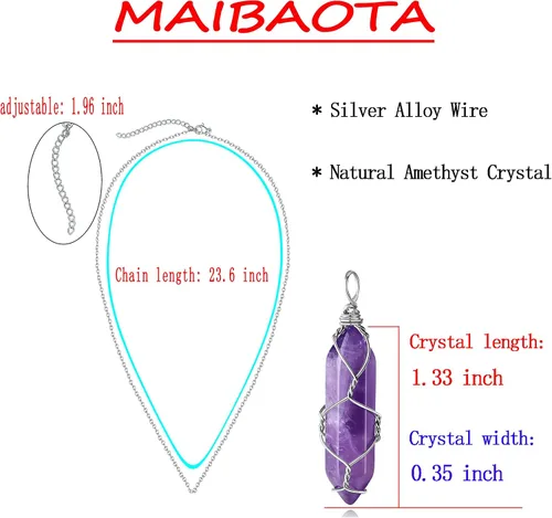 Miniatura 6 de MAIBAOTA Healing Crystal Stone Necklace Life of Wire Wrapped Teardrop Crystals Pendant Necklaces Natural Reiki Quartz Gemstone Jewelry for Women